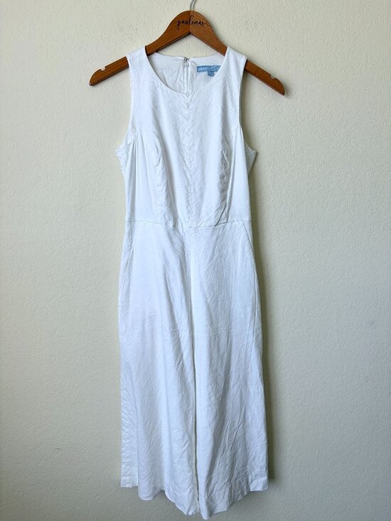 ANTONIO MELANI Pants - Antonio Melani Jumpsuit Womens 2 White Linen Blend Sleeveless Wide Leg Tie Back